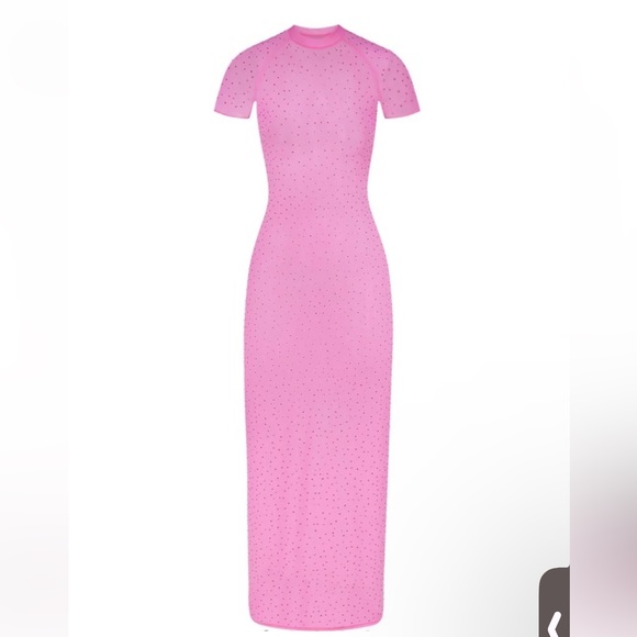 💖SKIMS MESH RHINESTONE SWIM LONG DRESS COVER UP TAFFY XXS - Picture 4 of 8